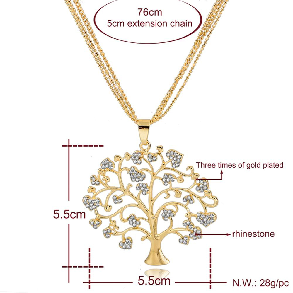 Baum Anhänger mit Zirkoniasteinen und Halskette 76cm