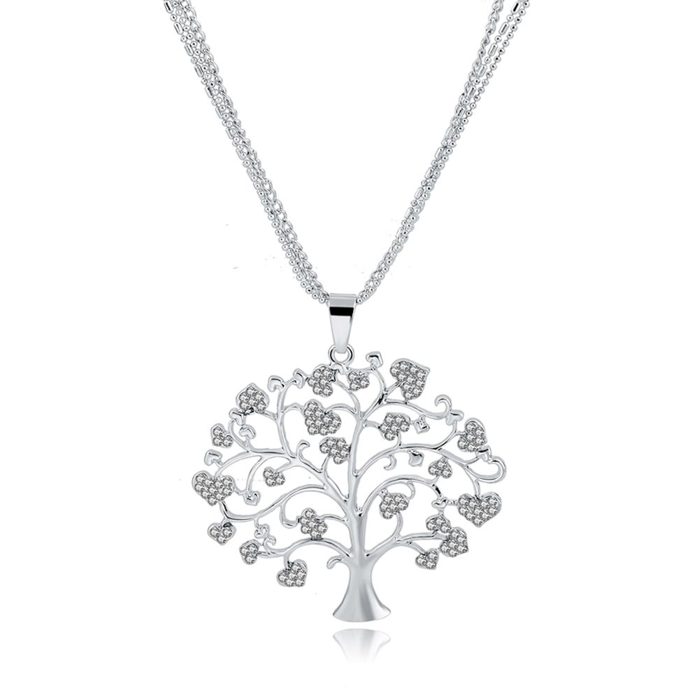 Baum Anhänger mit Zirkoniasteinen und Halskette 76cm
