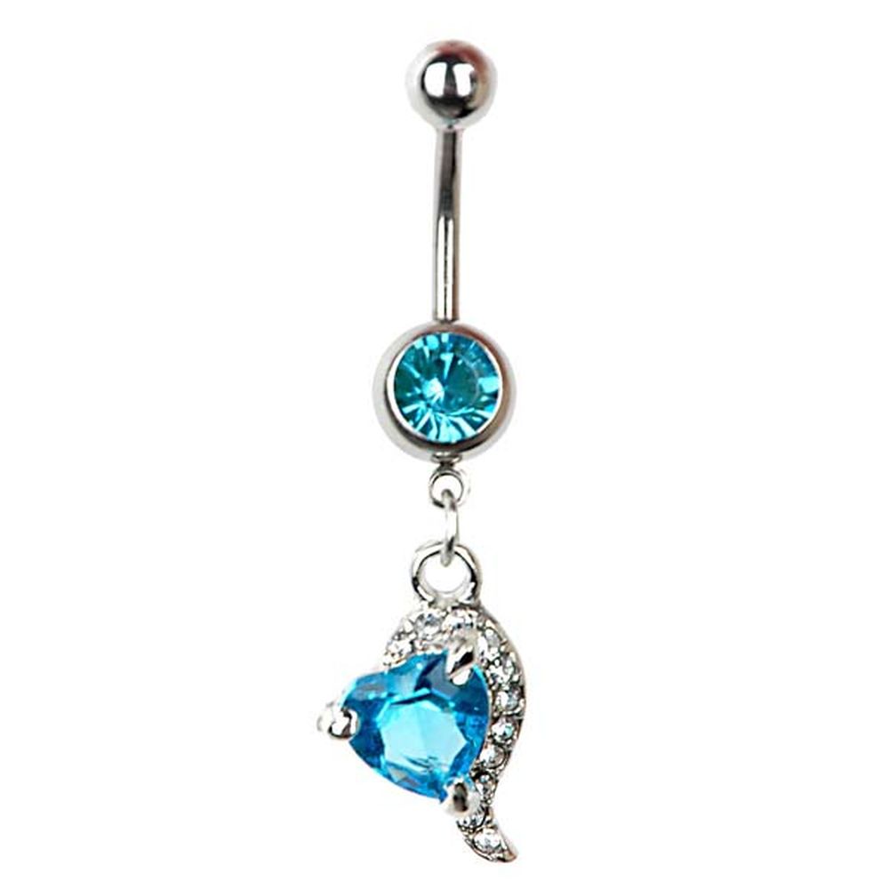 Herz/Delfin Bauchnabelpiercing mit Zirkonia