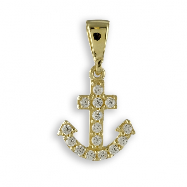 Anker Anhänger mit Zirkonia aus 333 echt Gold