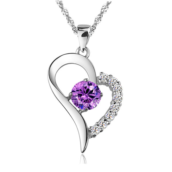 Schmuckset Kette + Ohrstecker mit Zirkonia Lila+Weiß bestückt